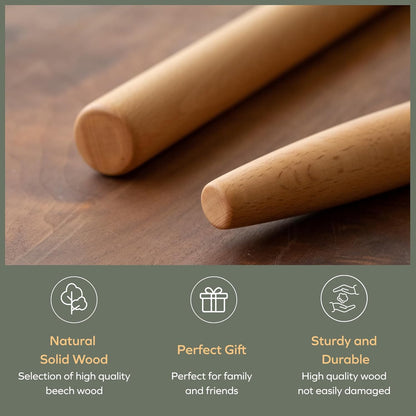 Wooden Rolling Pin for Baking, Beech Wood Tapered Rolling Pin