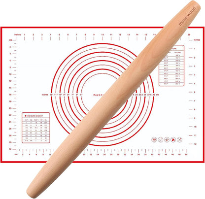 Wooden Rolling Pin for Baking, Beech Wood Tapered Rolling Pin