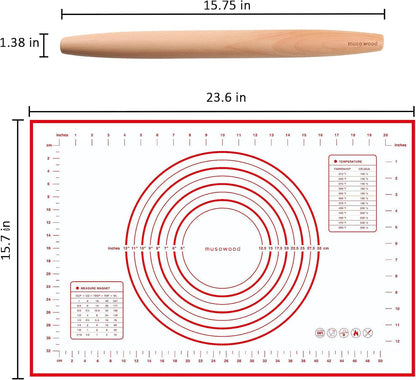 Wooden Rolling Pin for Baking, Beech Wood Tapered Rolling Pin