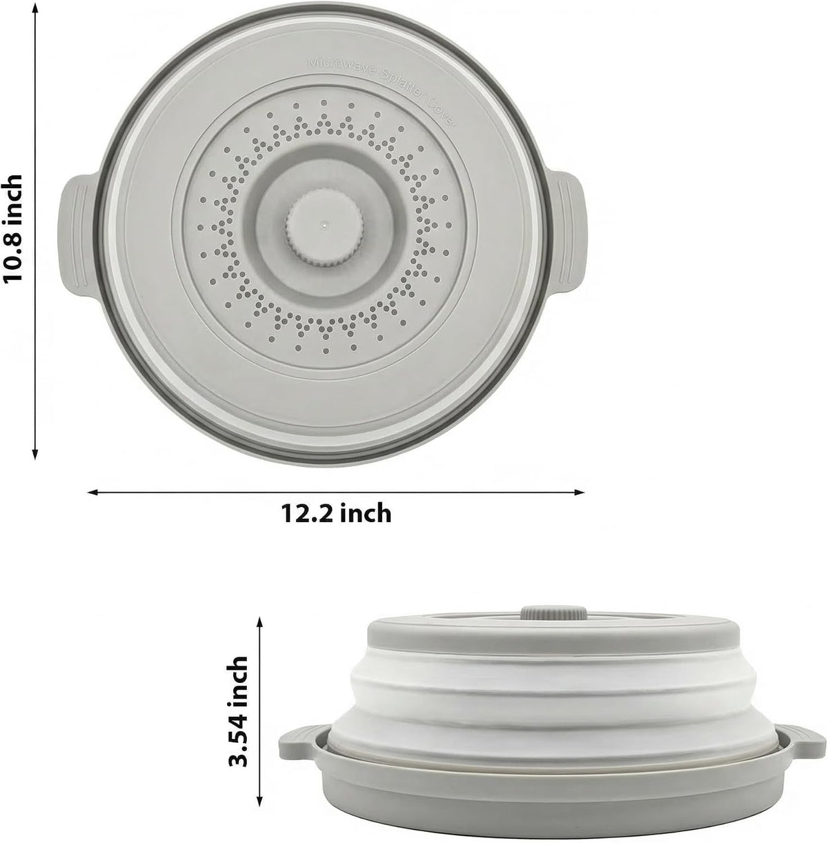 Microwave Food Cover With Handle - Collapsible And Vented Silicone Splash Guard With Tray - For Microwave Food Heating-Splash Guard Can Be Used As a Draining Basket For Washing Vegetables (Gray)