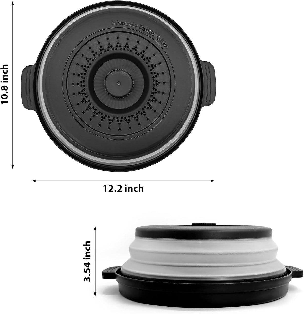 Microwave Food Cover With Handle - Collapsible And Vented Silicone Splash Guard With Tray - For Microwave Food Heating-Splash Guard Can Be Used As a Draining Basket For Washing Vegetables (Gray)