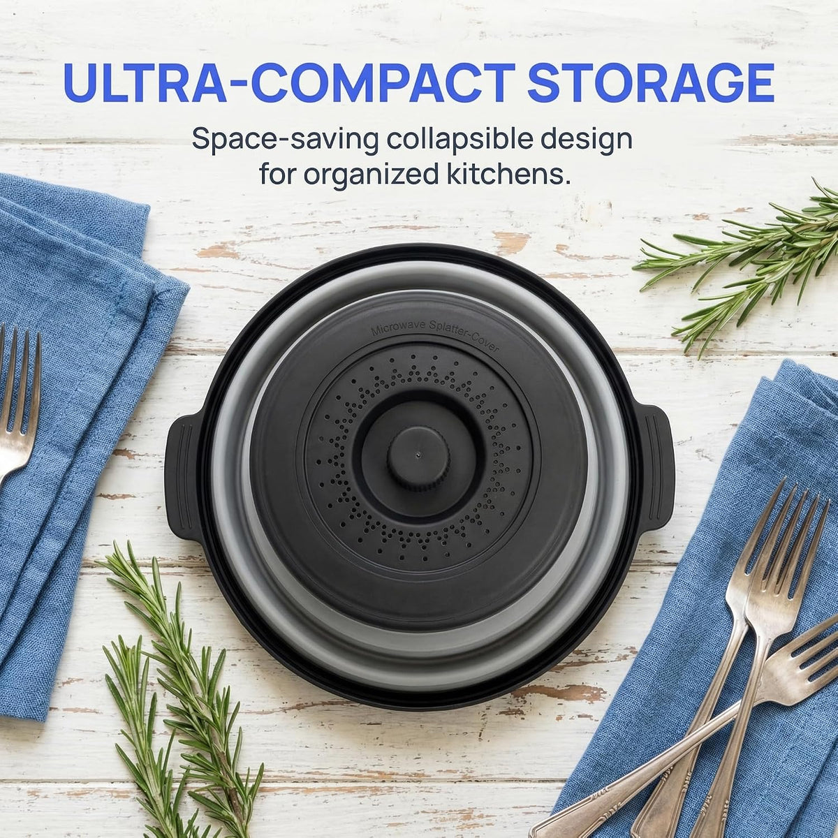 Microwave Food Cover With Handle - Collapsible And Vented Silicone Splash Guard With Tray - For Microwave Food Heating-Splash Guard Can Be Used As a Draining Basket For Washing Vegetables (Gray)