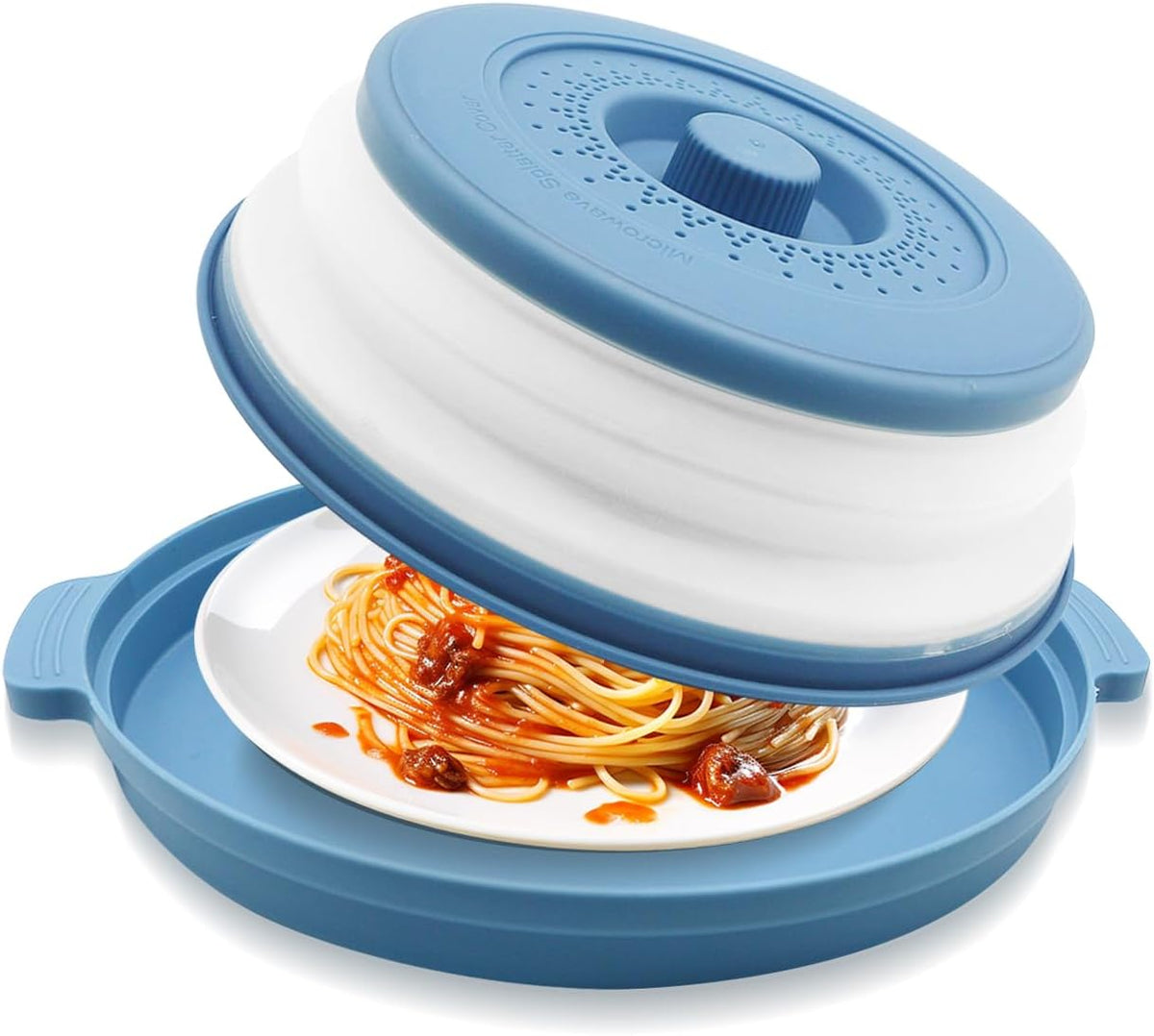 Microwave Food Cover With Handle - Collapsible And Vented Silicone Splash Guard With Tray - For Microwave Food Heating-Splash Guard Can Be Used As a Draining Basket For Washing Vegetables (Gray)