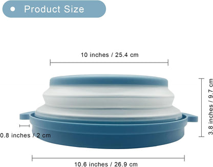 Microwave Food Cover With Handle - Collapsible And Vented Silicone Splash Guard With Tray - For Microwave Food Heating-Splash Guard Can Be Used As a Draining Basket For Washing Vegetables (Gray)