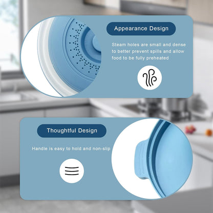 Microwave Food Cover With Handle - Collapsible And Vented Silicone Splash Guard With Tray - For Microwave Food Heating-Splash Guard Can Be Used As a Draining Basket For Washing Vegetables (Gray)