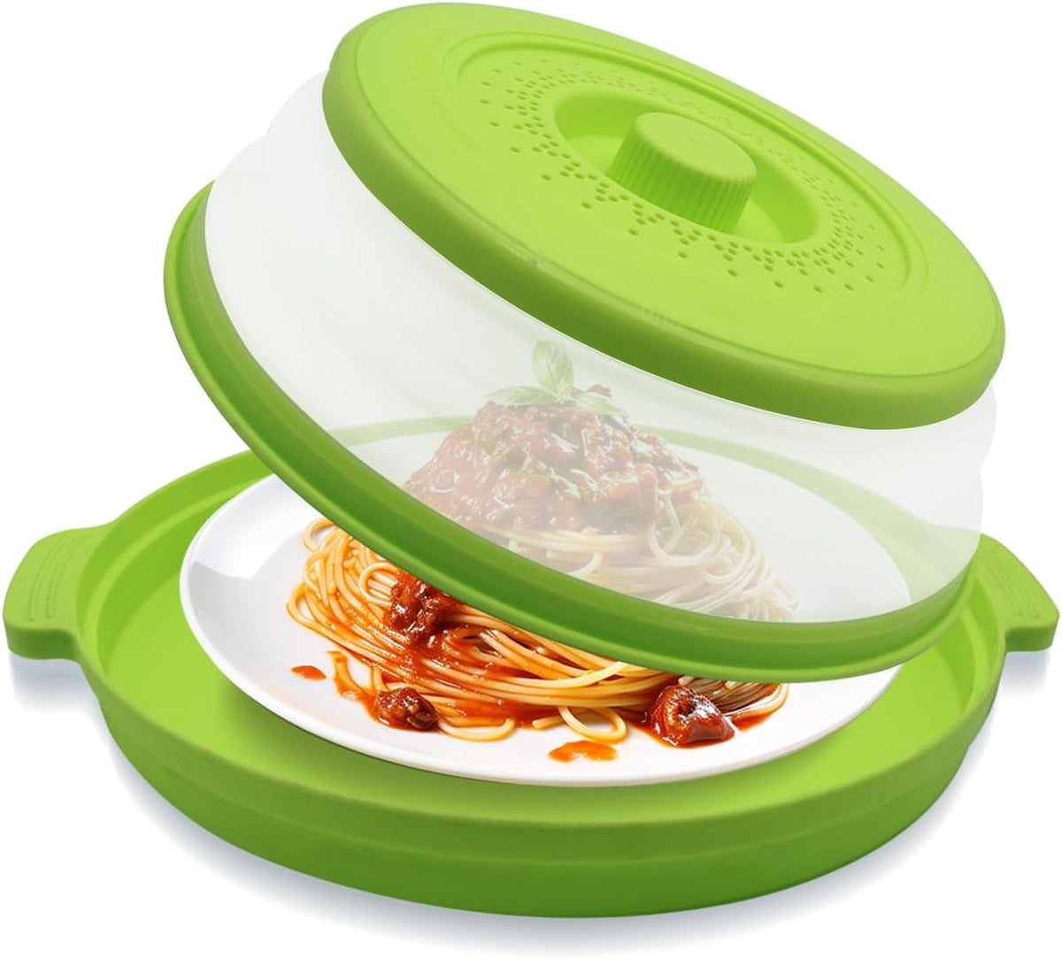 Microwave Food Cover With Handle - Collapsible And Vented Silicone Splash Guard With Tray - For Microwave Food Heating-Splash Guard Can Be Used As a Draining Basket For Washing Vegetables (Gray)