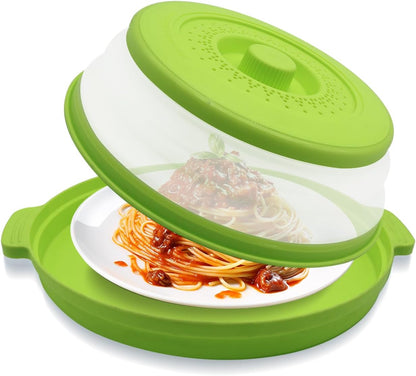 Microwave Food Cover With Handle - Collapsible And Vented Silicone Splash Guard With Tray - For Microwave Food Heating-Splash Guard Can Be Used As a Draining Basket For Washing Vegetables (Gray)