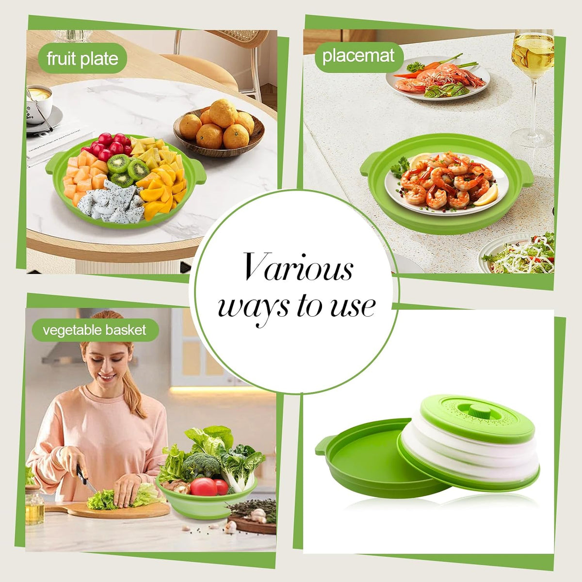Microwave Food Cover With Handle - Collapsible And Vented Silicone Splash Guard With Tray - For Microwave Food Heating-Splash Guard Can Be Used As a Draining Basket For Washing Vegetables (Gray)