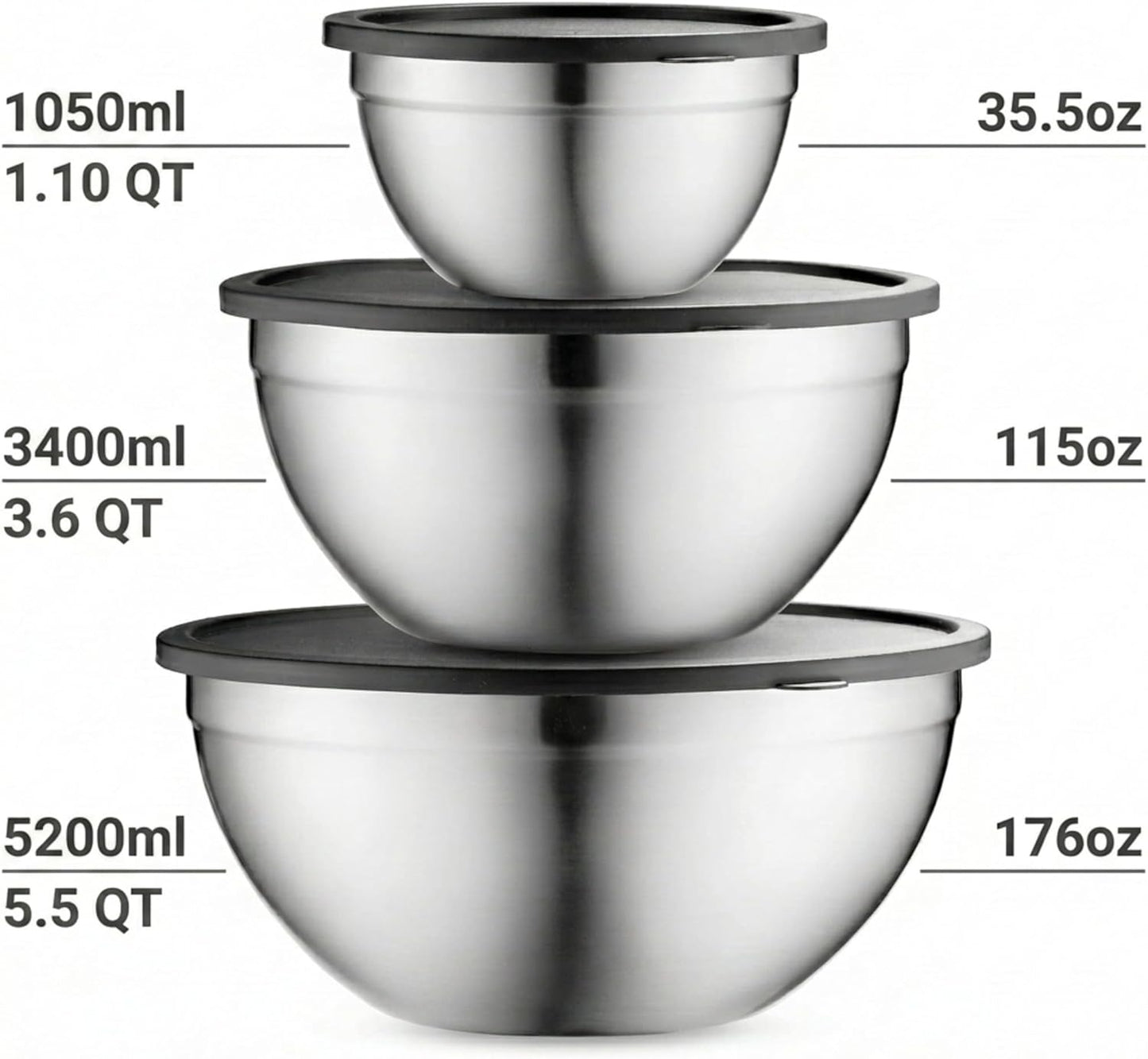 Mixing Bowls with Airtight Lids, Stainless Steel Nesting Bowl Set for Space Saving Storage, Ideal for Cooking, Baking, Prepping & Food Storage
