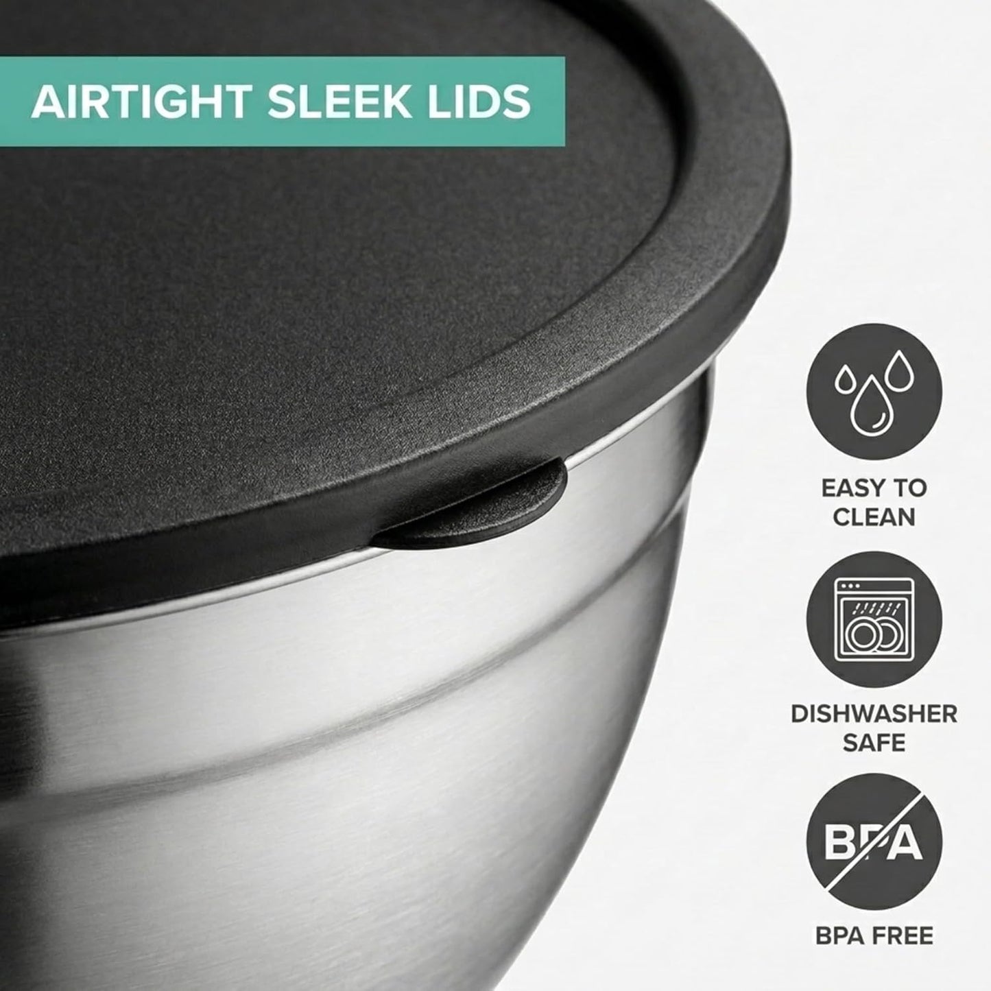 Mixing Bowls with Airtight Lids, Stainless Steel Nesting Bowl Set for Space Saving Storage, Ideal for Cooking, Baking, Prepping & Food Storage