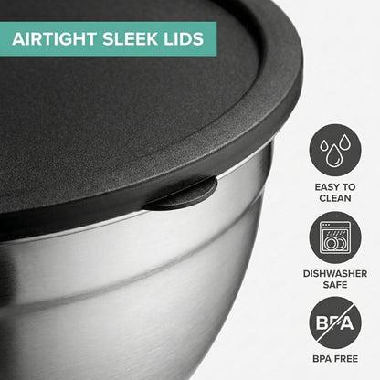 Mixing Bowls with Airtight Lids, Stainless Steel Nesting Bowl Set for Space Saving Storage, Ideal for Cooking, Baking, Prepping & Food Storage