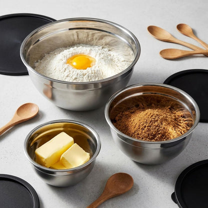 Mixing Bowls with Airtight Lids, Stainless Steel Nesting Bowl Set for Space Saving Storage, Ideal for Cooking, Baking, Prepping & Food Storage
