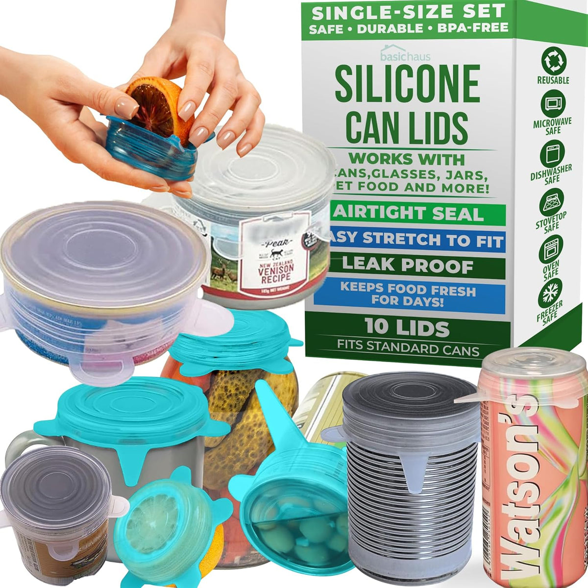 Reusable Silicone Stretch Lids for Food Storage in Fridge - Elastic Heat-Resistant Bowl Covers, Cups, Cans, Jars - Universal Food Grade Lid for Round and Rectangle Containers - Dishwasher Safe -7 Pack