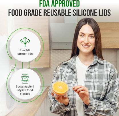 Reusable Silicone Stretch Lids for Food Storage in Fridge - Elastic Heat-Resistant Bowl Covers, Cups, Cans, Jars - Universal Food Grade Lid for Round and Rectangle Containers - Dishwasher Safe -7 Pack
