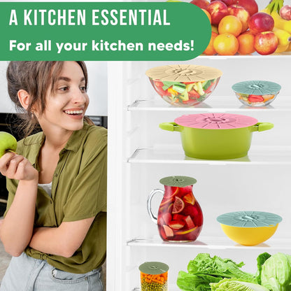 Reusable Silicone Stretch Lids for Food Storage in Fridge - Elastic Heat-Resistant Bowl Covers, Cups, Cans, Jars - Universal Food Grade Lid for Round and Rectangle Containers - Dishwasher Safe -7 Pack
