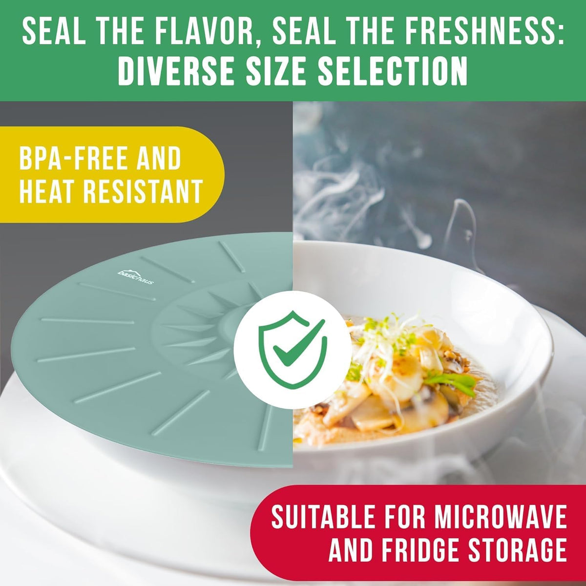 Reusable Silicone Stretch Lids for Food Storage in Fridge - Elastic Heat-Resistant Bowl Covers, Cups, Cans, Jars - Universal Food Grade Lid for Round and Rectangle Containers - Dishwasher Safe -7 Pack