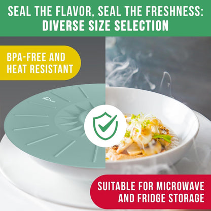 Reusable Silicone Stretch Lids for Food Storage in Fridge - Elastic Heat-Resistant Bowl Covers, Cups, Cans, Jars - Universal Food Grade Lid for Round and Rectangle Containers - Dishwasher Safe -7 Pack