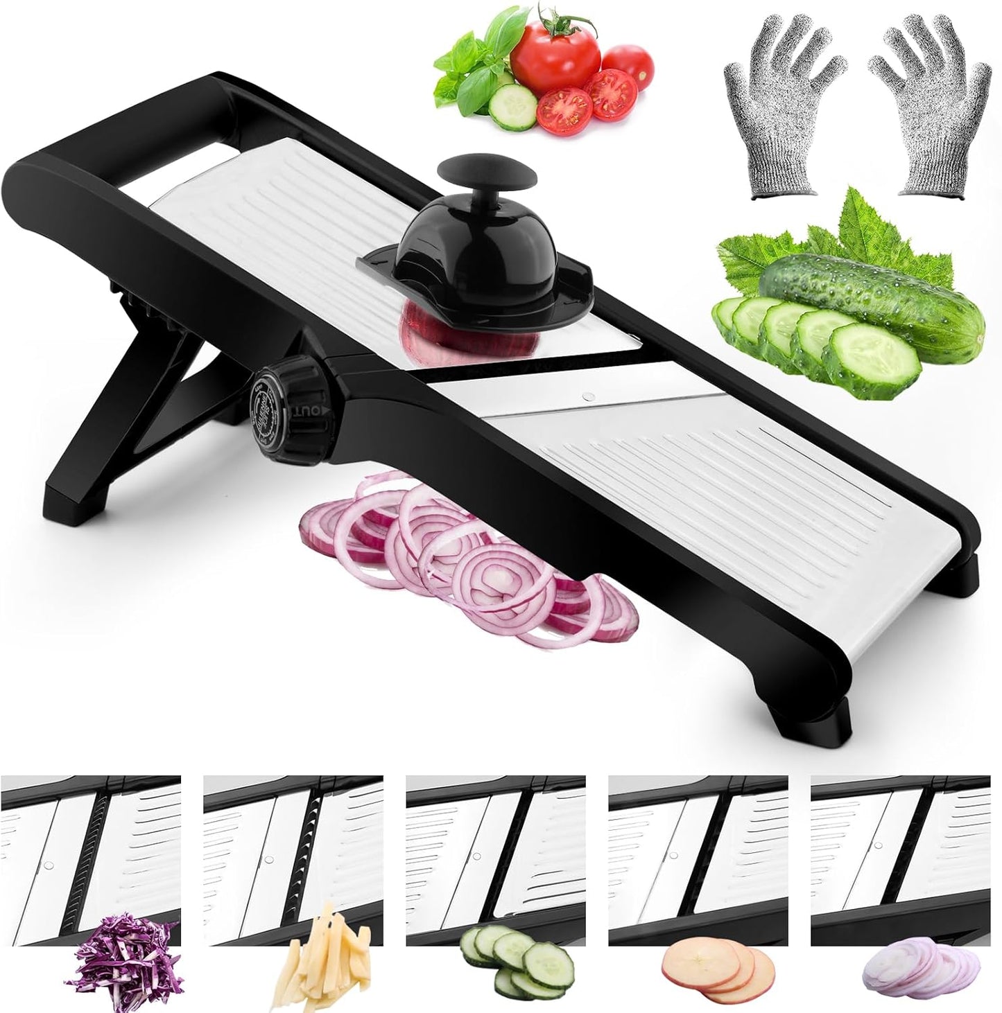 Mandoline Slicer for Kicthen,Adjustable Vegetable Slicer,Food Chopper,Potato Slicer,Mandolin,Tomato Slicer,Veggie Cutter,Stainless Steel Professional with Safety Gloves