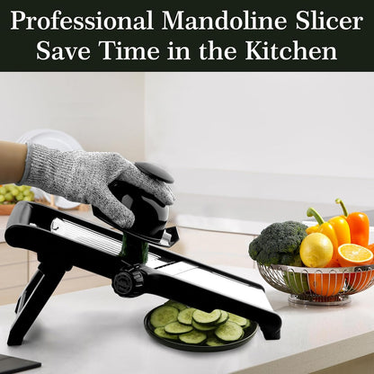 Mandoline Slicer for Kicthen,Adjustable Vegetable Slicer,Food Chopper,Potato Slicer,Mandolin,Tomato Slicer,Veggie Cutter,Stainless Steel Professional with Safety Gloves