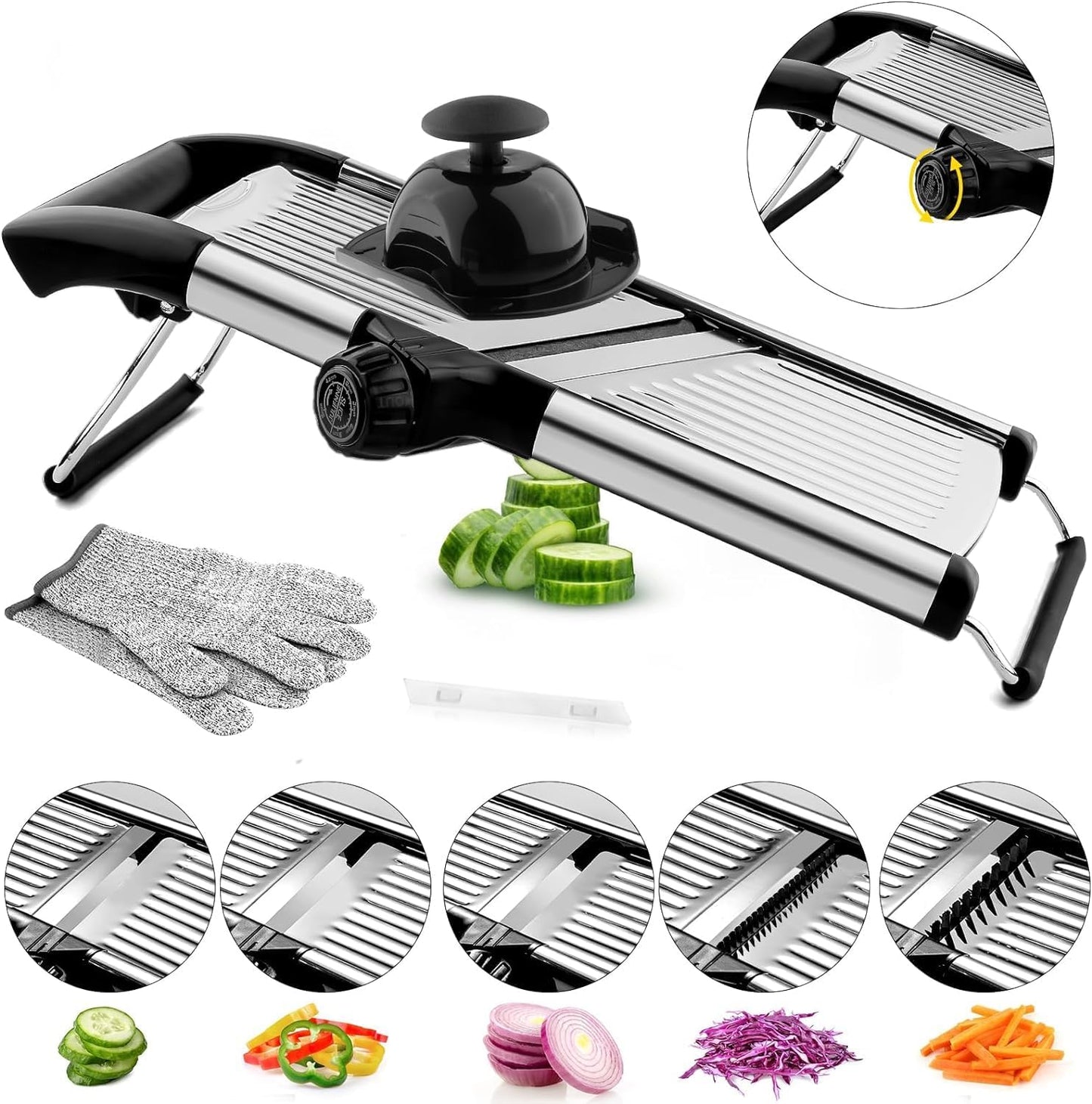 Mandoline Slicer for Kicthen,Adjustable Vegetable Slicer,Food Chopper,Potato Slicer,Mandolin,Tomato Slicer,Veggie Cutter,Stainless Steel Professional with Safety Gloves