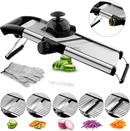 Mandoline Slicer for Kicthen,Adjustable Vegetable Slicer,Food Chopper,Potato Slicer,Mandolin,Tomato Slicer,Veggie Cutter,Stainless Steel Professional with Safety Gloves