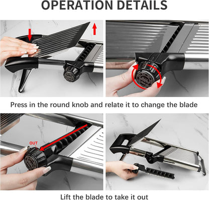 Mandoline Slicer for Kicthen,Adjustable Vegetable Slicer,Food Chopper,Potato Slicer,Mandolin,Tomato Slicer,Veggie Cutter,Stainless Steel Professional with Safety Gloves