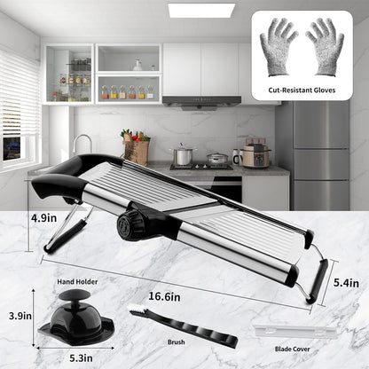 Mandoline Slicer for Kicthen,Adjustable Vegetable Slicer,Food Chopper,Potato Slicer,Mandolin,Tomato Slicer,Veggie Cutter,Stainless Steel Professional with Safety Gloves