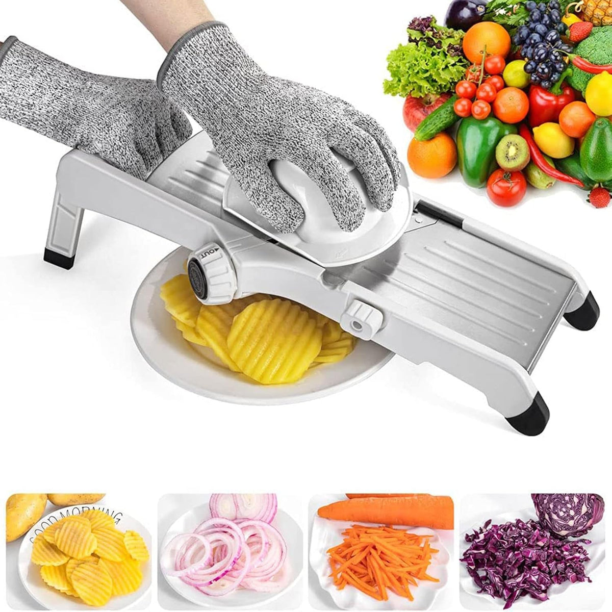 Mandoline Slicer for Kicthen,Adjustable Vegetable Slicer,Food Chopper,Potato Slicer,Mandolin,Tomato Slicer,Veggie Cutter,Stainless Steel Professional with Safety Gloves