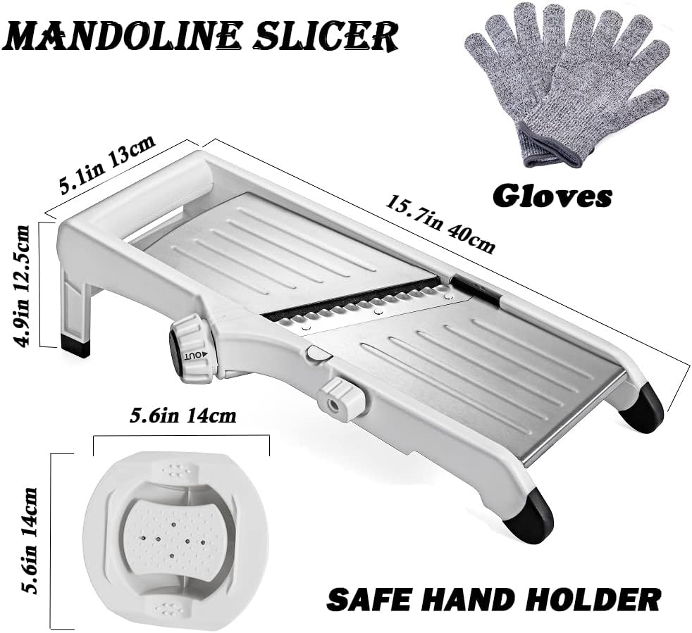 Mandoline Slicer for Kicthen,Adjustable Vegetable Slicer,Food Chopper,Potato Slicer,Mandolin,Tomato Slicer,Veggie Cutter,Stainless Steel Professional with Safety Gloves