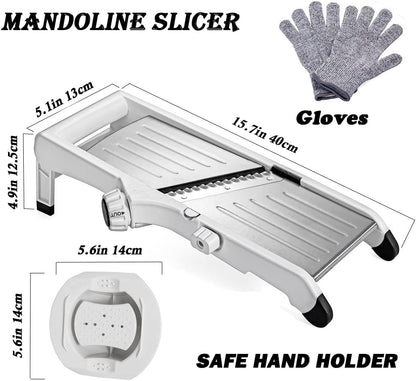 Mandoline Slicer for Kicthen,Adjustable Vegetable Slicer,Food Chopper,Potato Slicer,Mandolin,Tomato Slicer,Veggie Cutter,Stainless Steel Professional with Safety Gloves