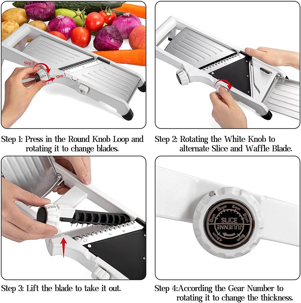 Mandoline Slicer for Kicthen,Adjustable Vegetable Slicer,Food Chopper,Potato Slicer,Mandolin,Tomato Slicer,Veggie Cutter,Stainless Steel Professional with Safety Gloves