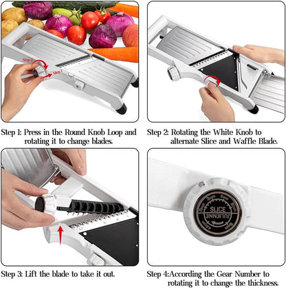 Mandoline Slicer for Kicthen,Adjustable Vegetable Slicer,Food Chopper,Potato Slicer,Mandolin,Tomato Slicer,Veggie Cutter,Stainless Steel Professional with Safety Gloves