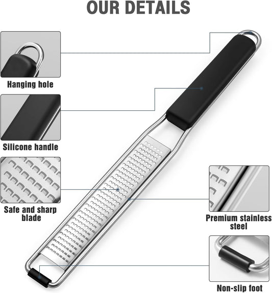 Cheese Grater & Lemon Zester, Easy to Grate Parmesan Cheese, Lemon, Ginger, Garlic, Nutmeg, Chocolate, Sharp Stainless Steel Blade