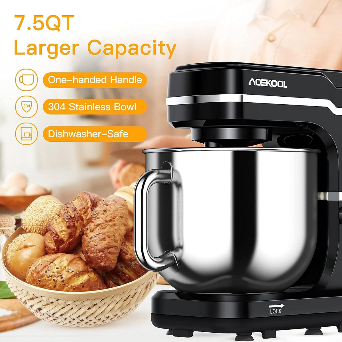 Stand Mixer, 7.5QT 660W Electric Dough Mixer, Kitchen 10-Speed Tilt-Head Food Mixer for Baking&Cake, with Stainless Steel Bowl, Whisk, Dough Hook, Beater, Splash Guard(RED) MC1