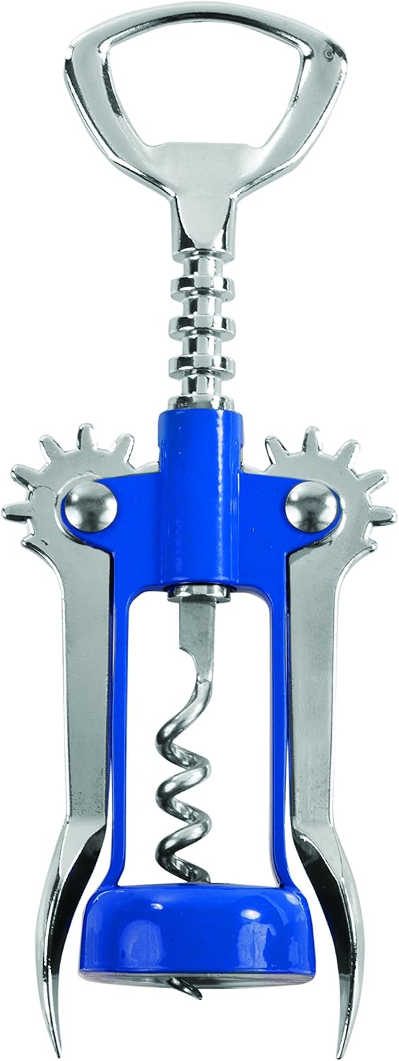 Soar Winged Corkscrew Wine Opener, Multi-Purpose Bottle Opener for Beer and Soda, Stainless Steel with Chrome Finish, Easy to Remove Cork for Bartenders, Home Bar, Kitchen, Set of 1, Blue