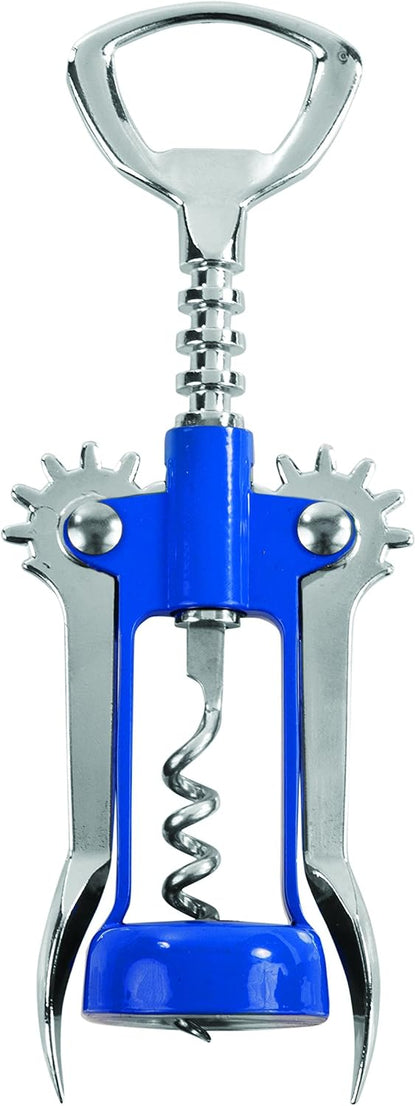 Soar Winged Corkscrew Wine Opener, Multi-Purpose Bottle Opener for Beer and Soda, Stainless Steel with Chrome Finish, Easy to Remove Cork for Bartenders, Home Bar, Kitchen, Set of 1, Blue