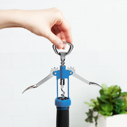 Soar Winged Corkscrew Wine Opener, Multi-Purpose Bottle Opener for Beer and Soda, Stainless Steel with Chrome Finish, Easy to Remove Cork for Bartenders, Home Bar, Kitchen, Set of 1, Blue