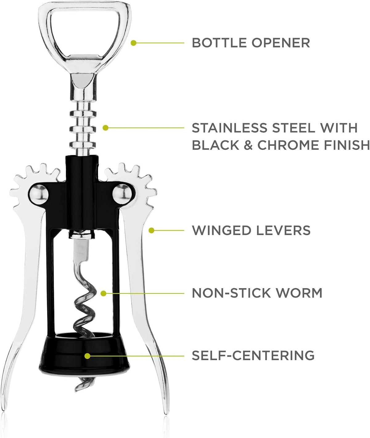 Soar Winged Corkscrew Wine Opener, Multi-Purpose Bottle Opener for Beer and Soda, Stainless Steel with Chrome Finish, Easy to Remove Cork for Bartenders, Home Bar, Kitchen, Set of 1, Blue