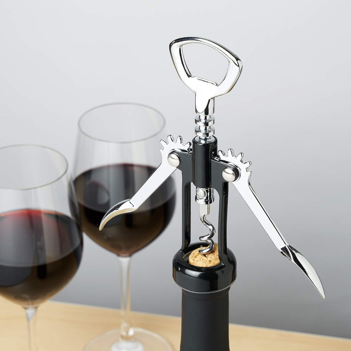 Soar Winged Corkscrew Wine Opener, Multi-Purpose Bottle Opener for Beer and Soda, Stainless Steel with Chrome Finish, Easy to Remove Cork for Bartenders, Home Bar, Kitchen, Set of 1, Blue