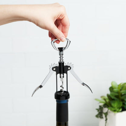 Soar Winged Corkscrew Wine Opener, Multi-Purpose Bottle Opener for Beer and Soda, Stainless Steel with Chrome Finish, Easy to Remove Cork for Bartenders, Home Bar, Kitchen, Set of 1, Blue