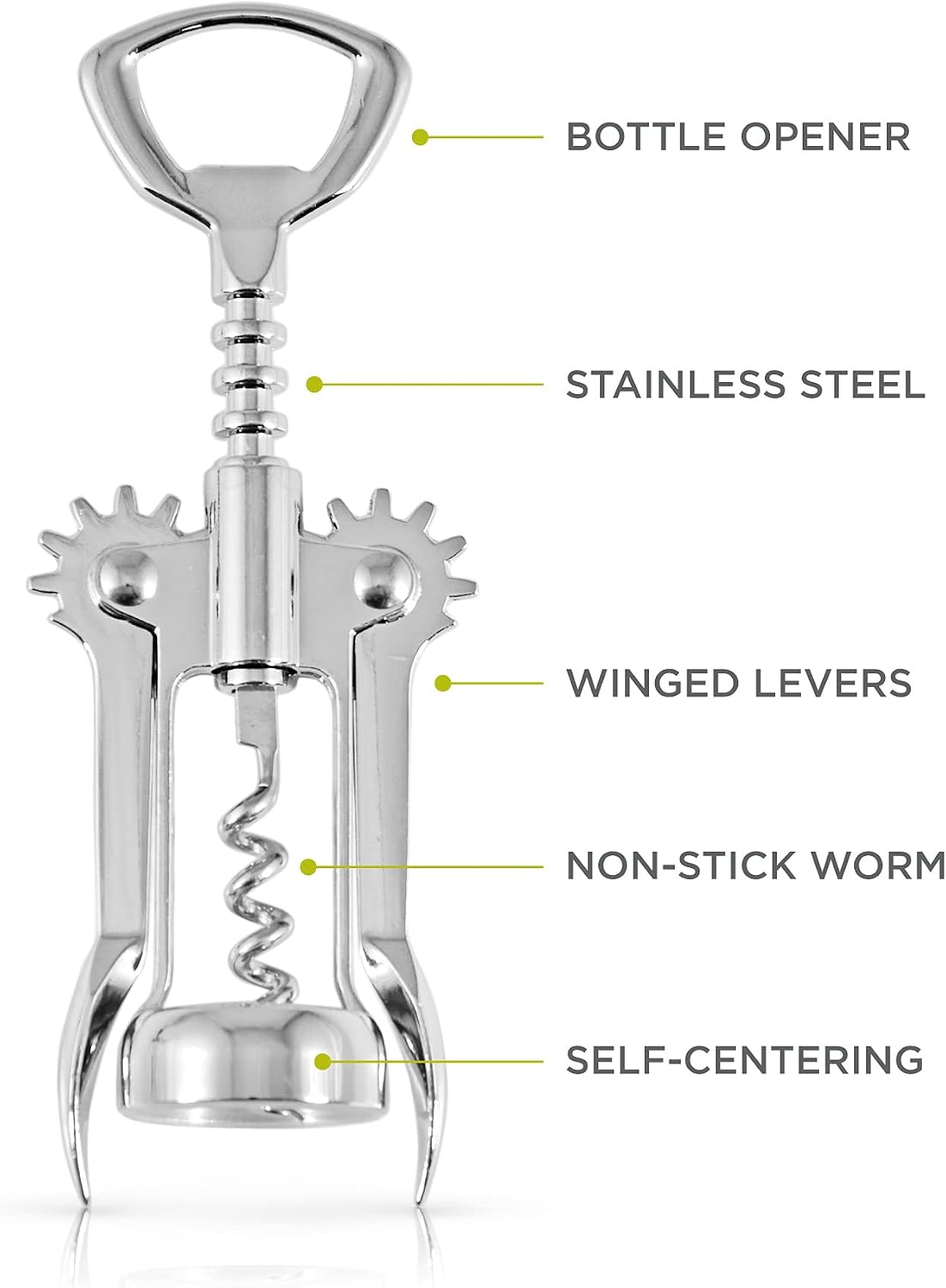 Soar Winged Corkscrew Wine Opener, Multi-Purpose Bottle Opener for Beer and Soda, Stainless Steel with Chrome Finish, Easy to Remove Cork for Bartenders, Home Bar, Kitchen, Set of 1, Blue