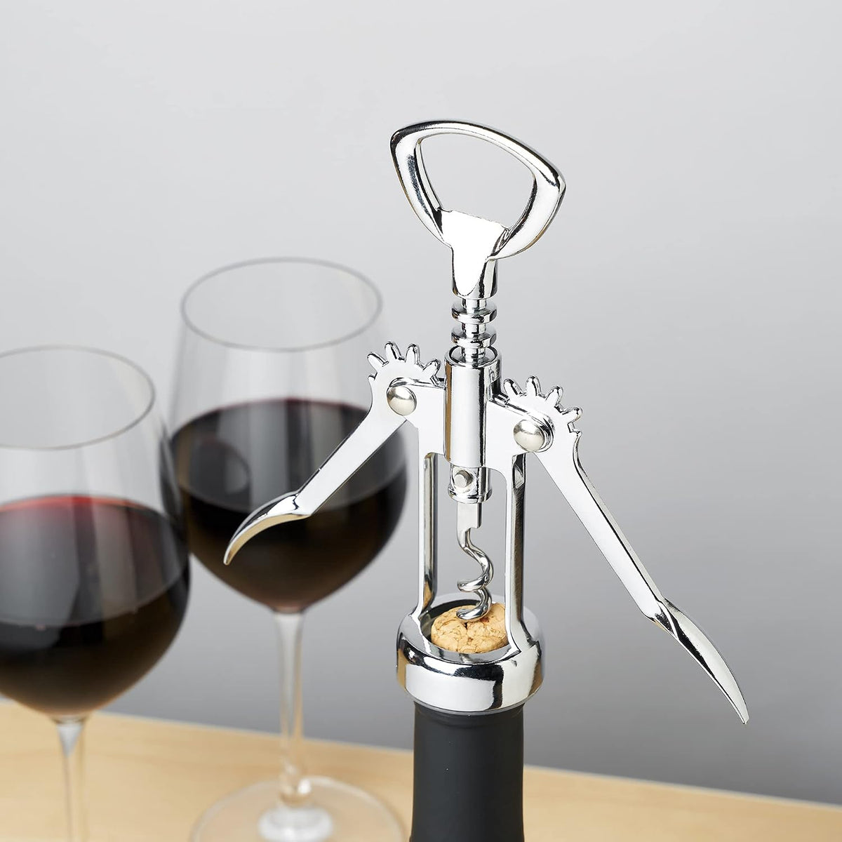 Soar Winged Corkscrew Wine Opener, Multi-Purpose Bottle Opener for Beer and Soda, Stainless Steel with Chrome Finish, Easy to Remove Cork for Bartenders, Home Bar, Kitchen, Set of 1, Blue