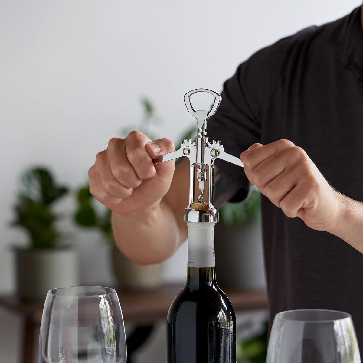 Soar Winged Corkscrew Wine Opener, Multi-Purpose Bottle Opener for Beer and Soda, Stainless Steel with Chrome Finish, Easy to Remove Cork for Bartenders, Home Bar, Kitchen, Set of 1, Blue