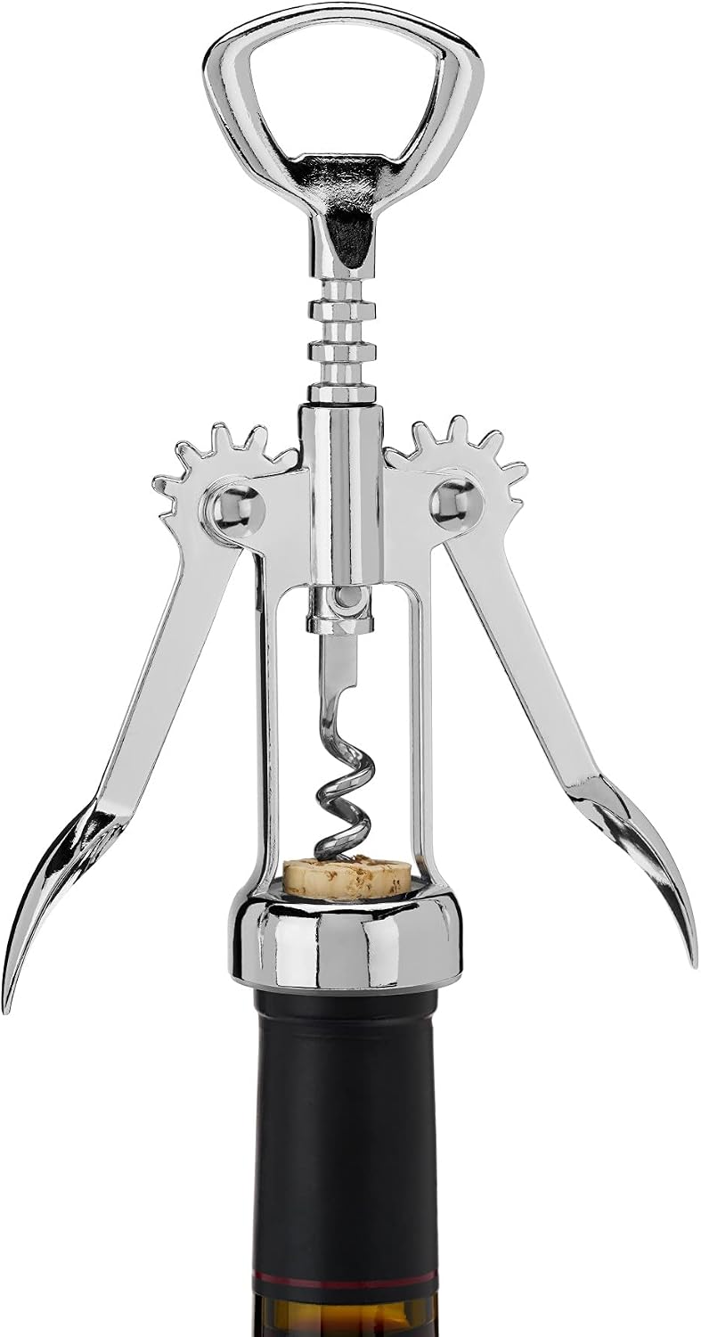 Soar Winged Corkscrew Wine Opener, Multi-Purpose Bottle Opener for Beer and Soda, Stainless Steel with Chrome Finish, Easy to Remove Cork for Bartenders, Home Bar, Kitchen, Set of 1, Blue