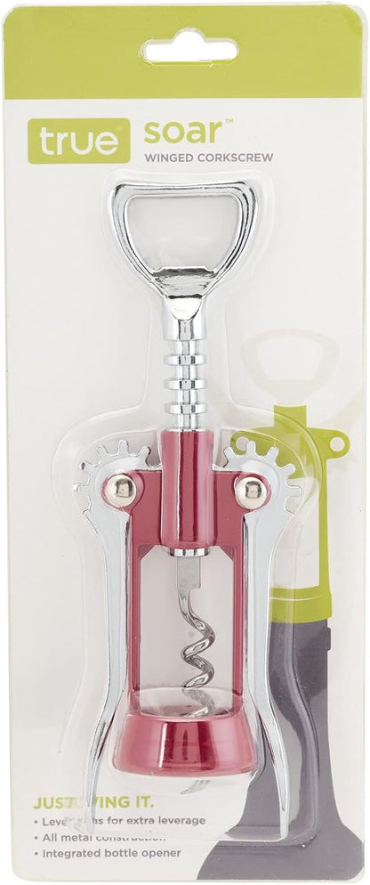 Soar Winged Corkscrew Wine Opener, Multi-Purpose Bottle Opener for Beer and Soda, Stainless Steel with Chrome Finish, Easy to Remove Cork for Bartenders, Home Bar, Kitchen, Set of 1, Blue