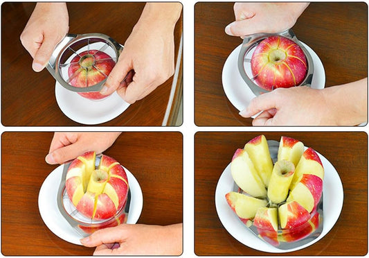 2PCS Apple Slicer, Extra Large Apple Corer Professional Fruit Cutter Stainless Steel Corer Super Sharp Fruit Slicer Divider - Apples Tool with 8 Sharp Blades, Easy to Use, Time-Saving (Sliver)