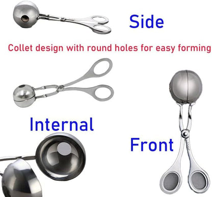 2 Pcs Stainless Steel Meat Baller Ball Maker Meatball Scoop None-Stick Baller Tongs Meat Ball Maker Mold Cake Pop,Ice Tongs,Cookie Dough Scoop for Kitchen