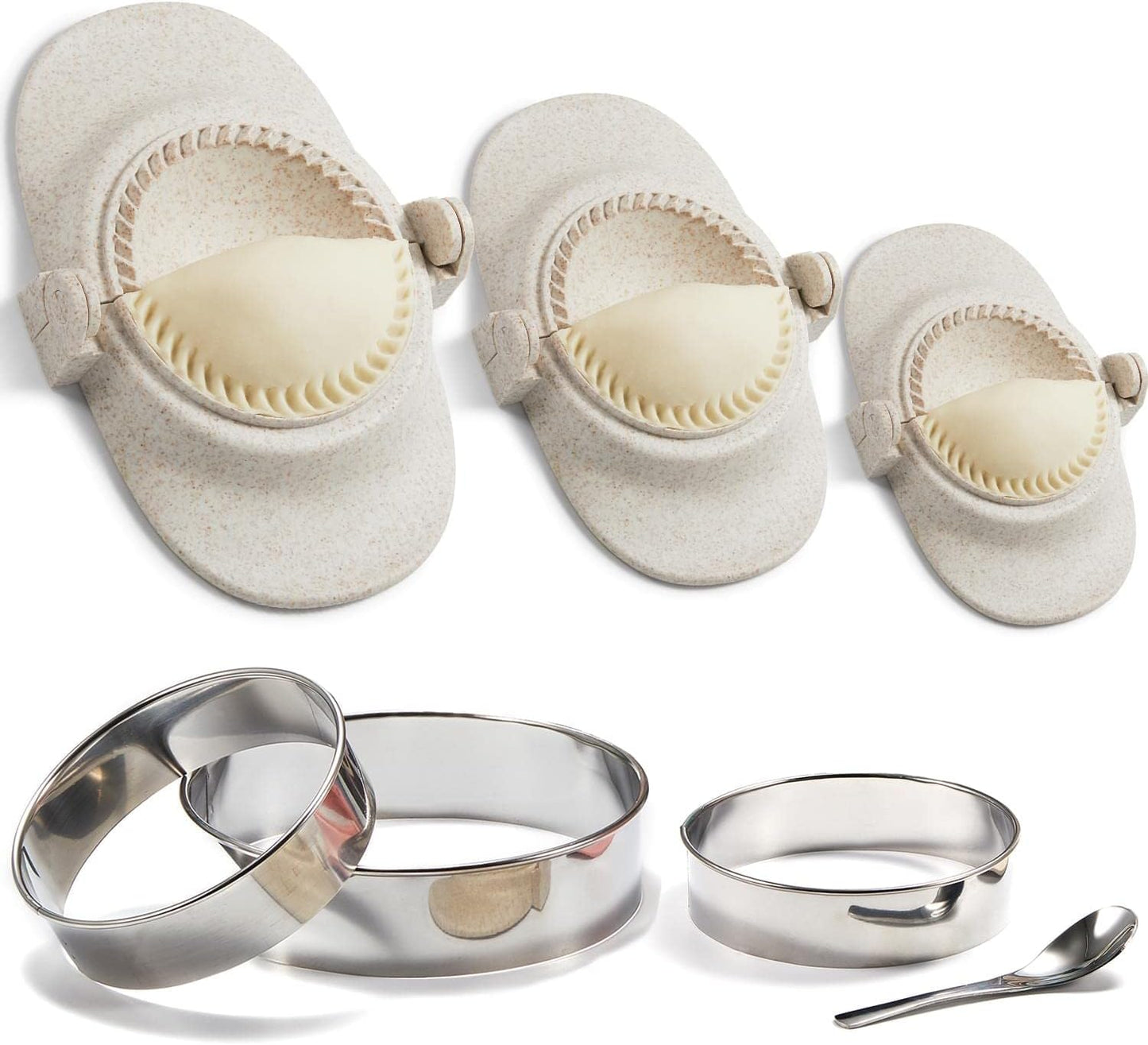 Dumpling Maker, Empanadas Press Mold Maker Set 3sizes (4"+3"+2.6") | Dumpling Mold Set with Dough Cutter for Pierogi, Pastelitos, Calzone, Turnovers, Chinese Dumpling White
