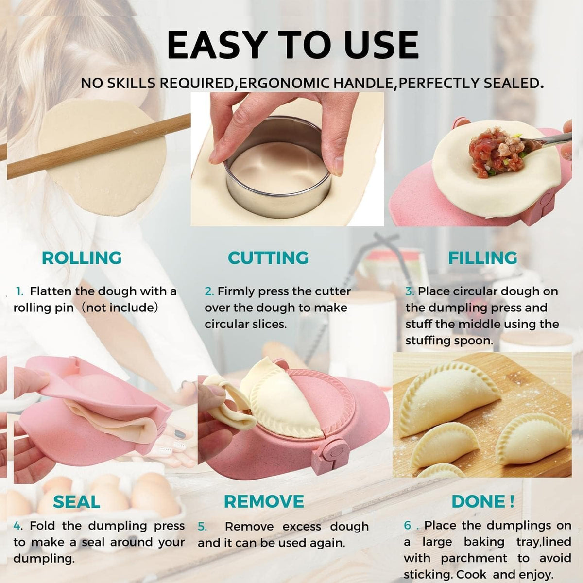 Dumpling Maker, Empanadas Press Mold Maker Set 3sizes (4"+3"+2.6") | Dumpling Mold Set with Dough Cutter for Pierogi, Pastelitos, Calzone, Turnovers, Chinese Dumpling White