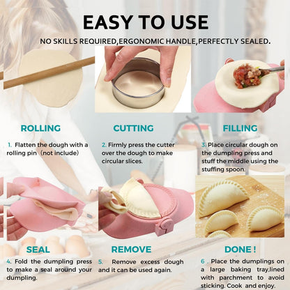 Dumpling Maker, Empanadas Press Mold Maker Set 3sizes (4"+3"+2.6") | Dumpling Mold Set with Dough Cutter for Pierogi, Pastelitos, Calzone, Turnovers, Chinese Dumpling White
